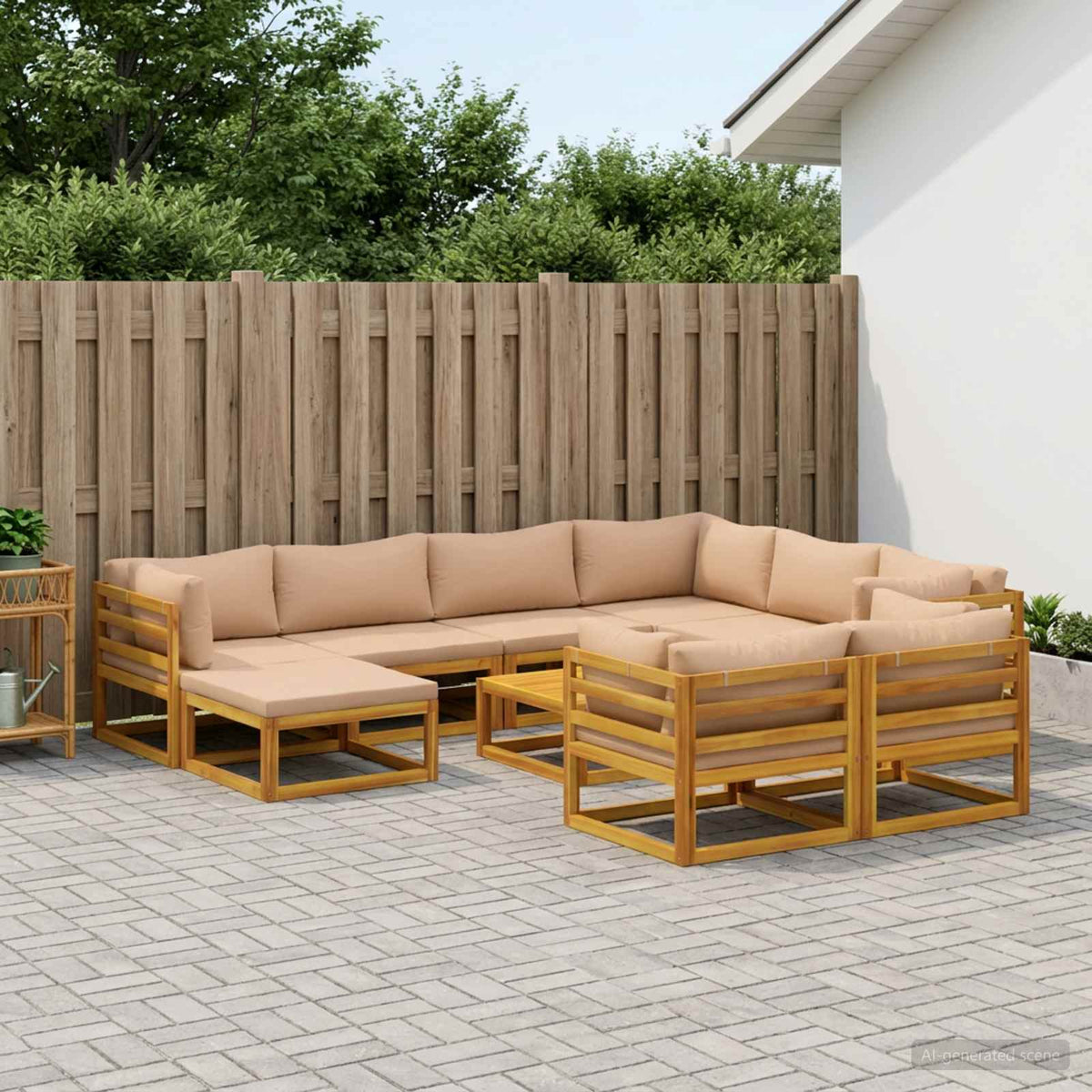 vidaXL Sofa Set 10 pcs Natural Solid Acacia Wood