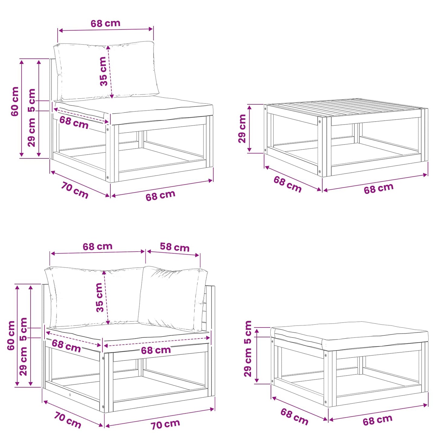 vidaXL Sofa Set 6 pcs Natural Solid Acacia Wood