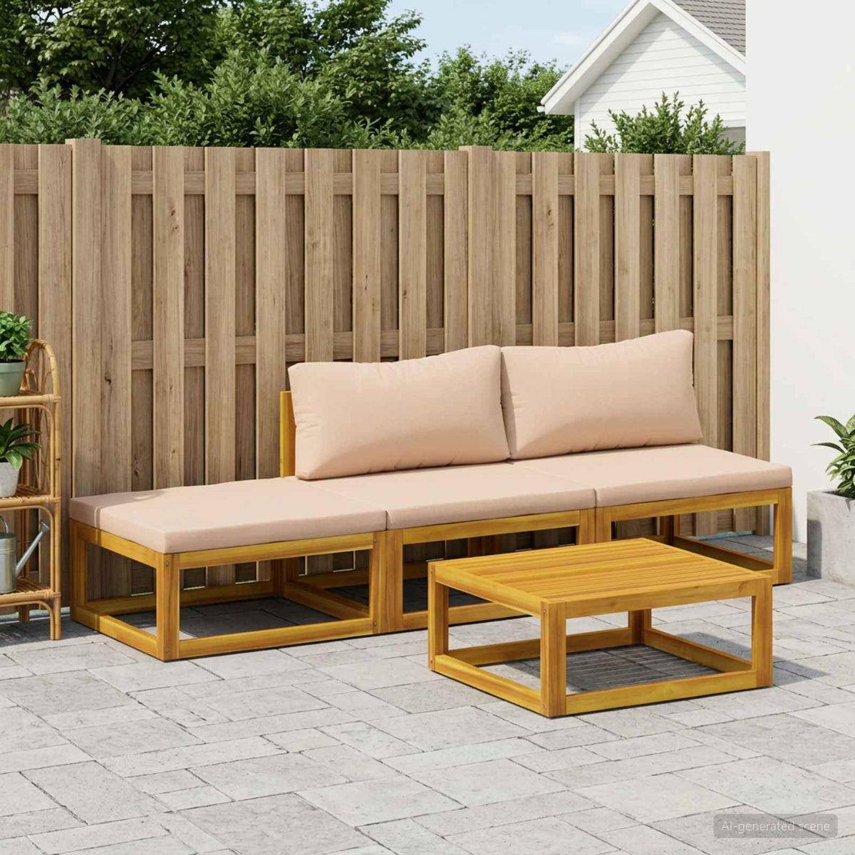 vidaXL Sofa Set 4 pcs Natural Solid Acacia Wood