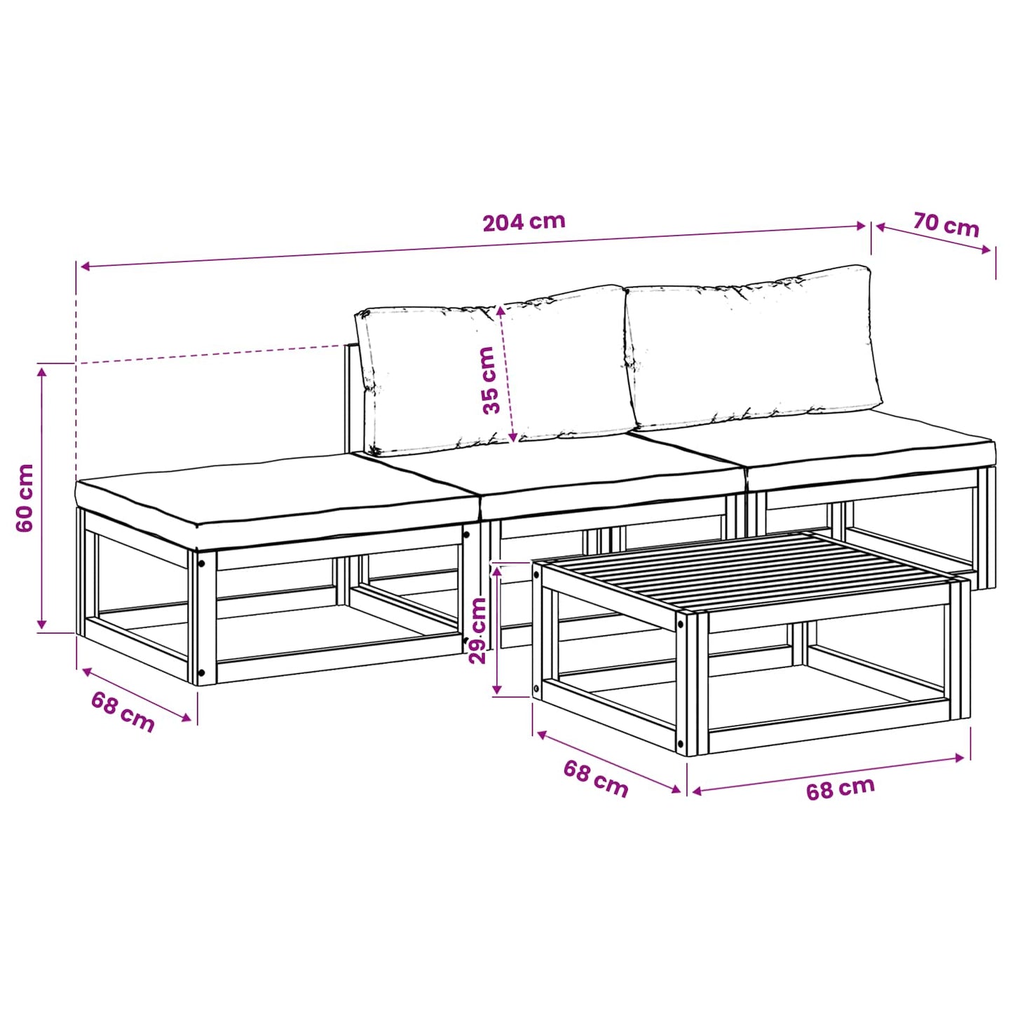 vidaXL Sofa Set 4 pcs Natural Solid Acacia Wood