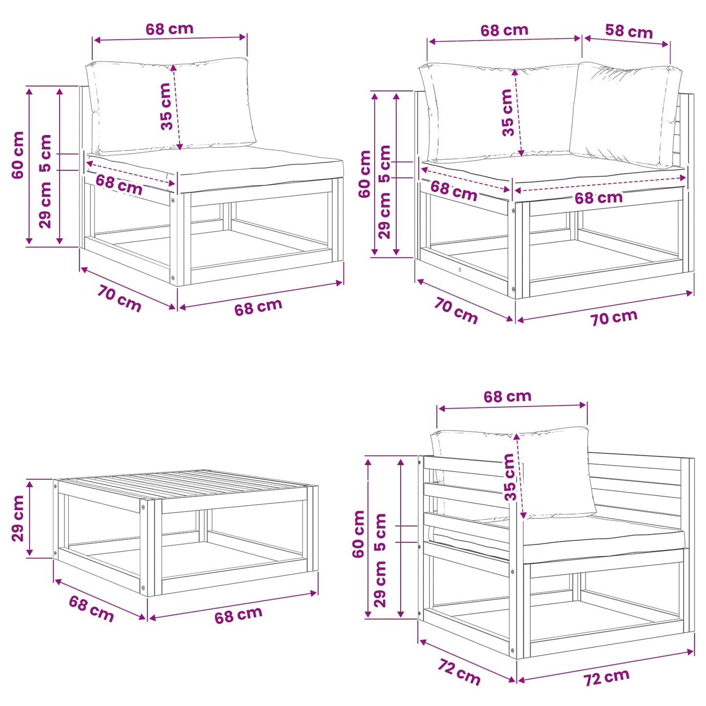 vidaXL Sofa Set 7 pcs Natural Solid Acacia Wood