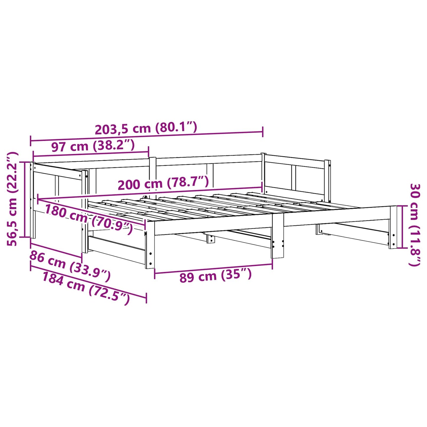 vidaXL Pull-out Day Bed White 180 x 200 cm Solid Pine Wood