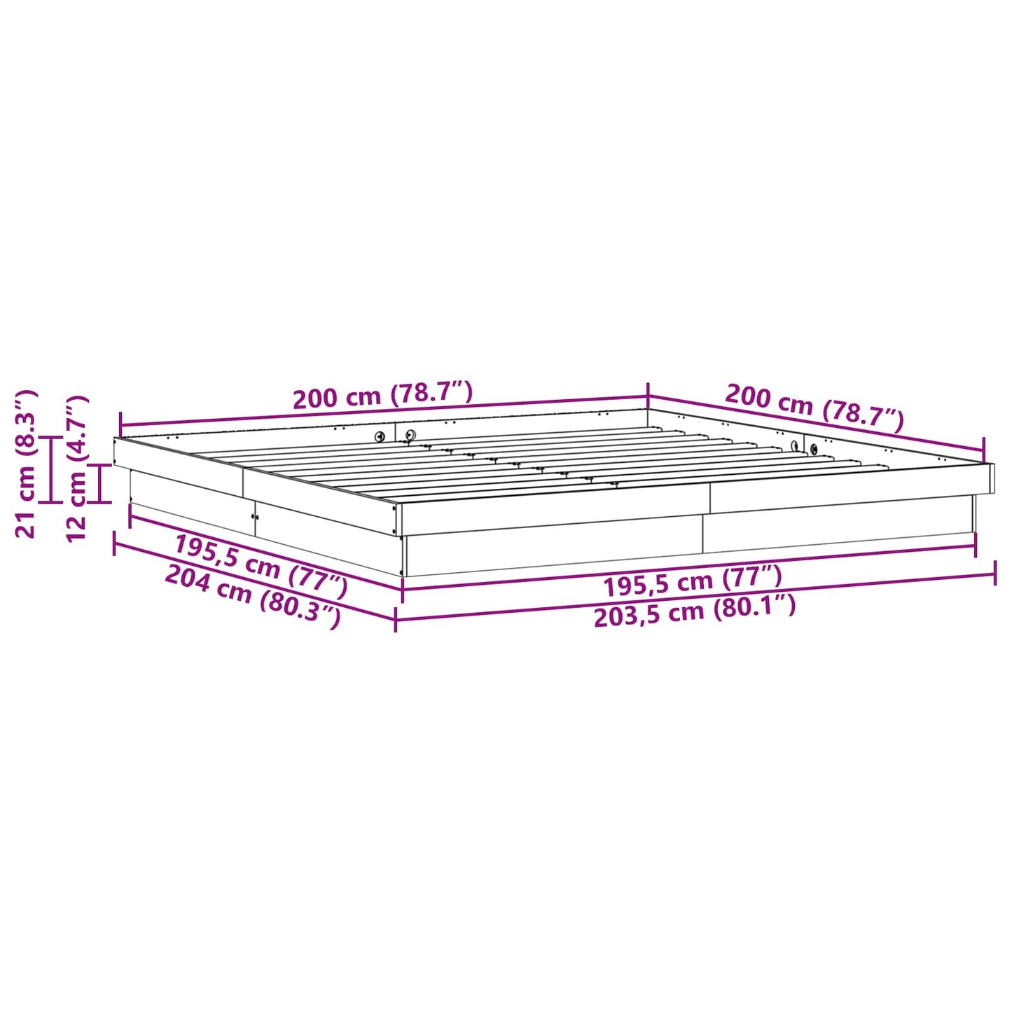vidaXL Bed Frame White 200 x 200 cm Solid Pine Wood