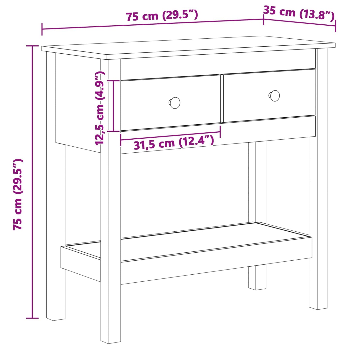 vidaXL Console Table Wax Brown 75 x 35 x 75 cm Soild Pine Wood