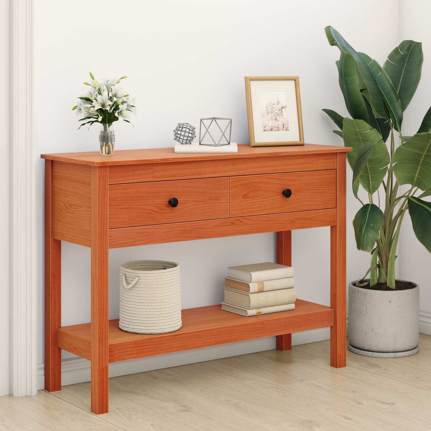 vidaXL Console Table Wax Brown 100 x 35 x 75 cm Soild Pine Wood