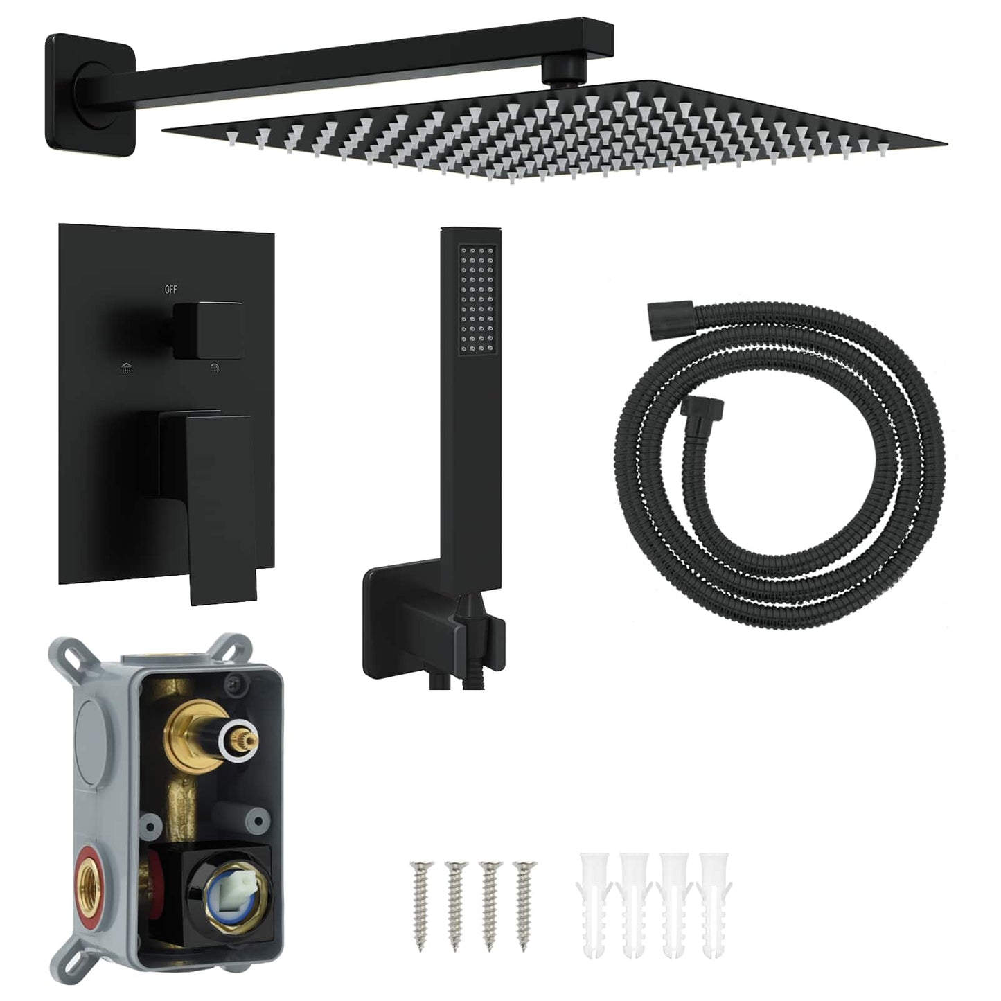 vidaXL Concealed Shower System (Square) Black Stainless Steel 201