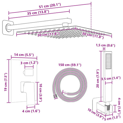 vidaXL Concealed Shower System (Square) Black Stainless Steel 201