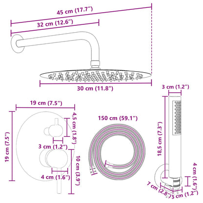 vidaXL Concealed Shower System (Round) Silver Stainless Steel 201