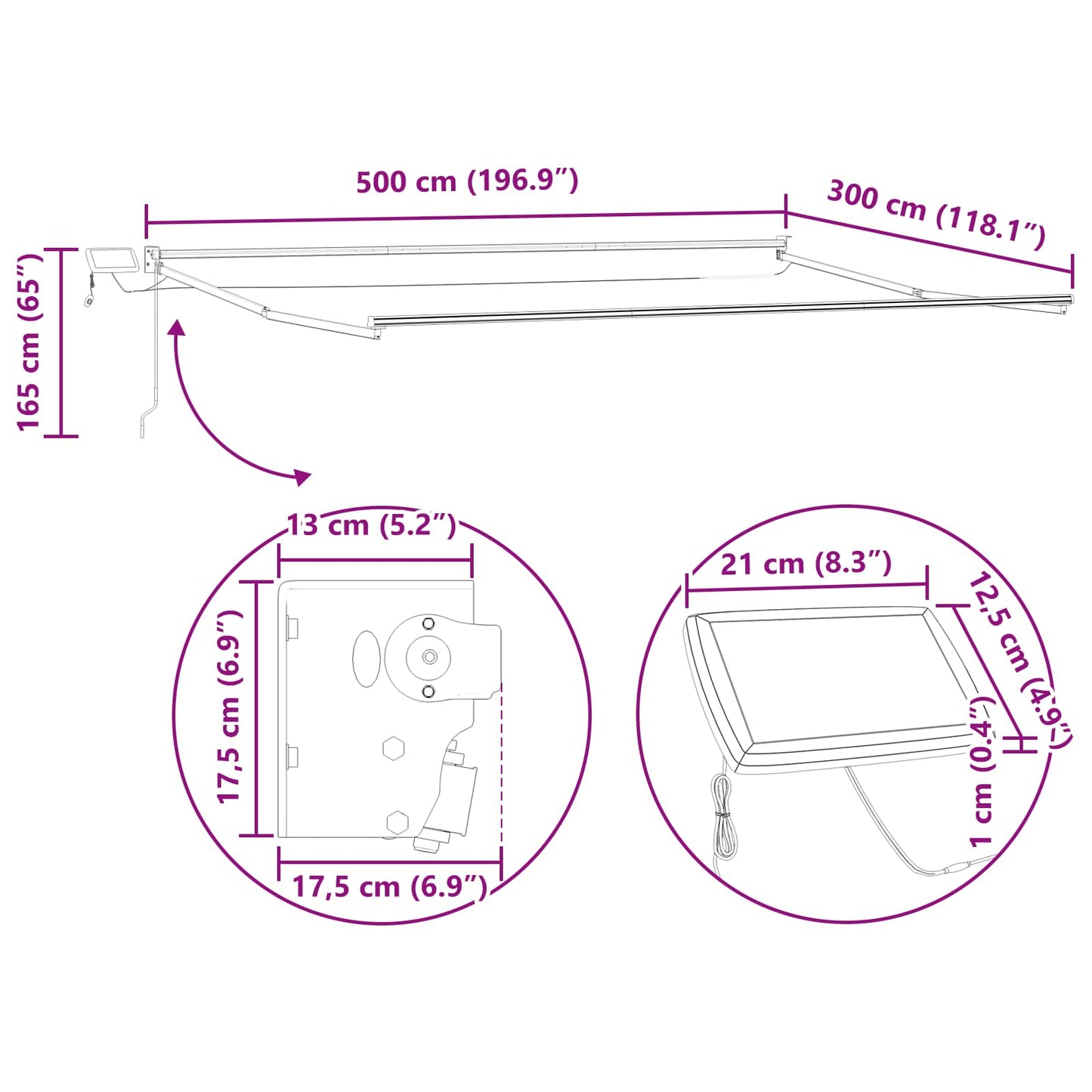 vidaXL Electric Retractable Awning Frame White 5 x 3 m Aluminium