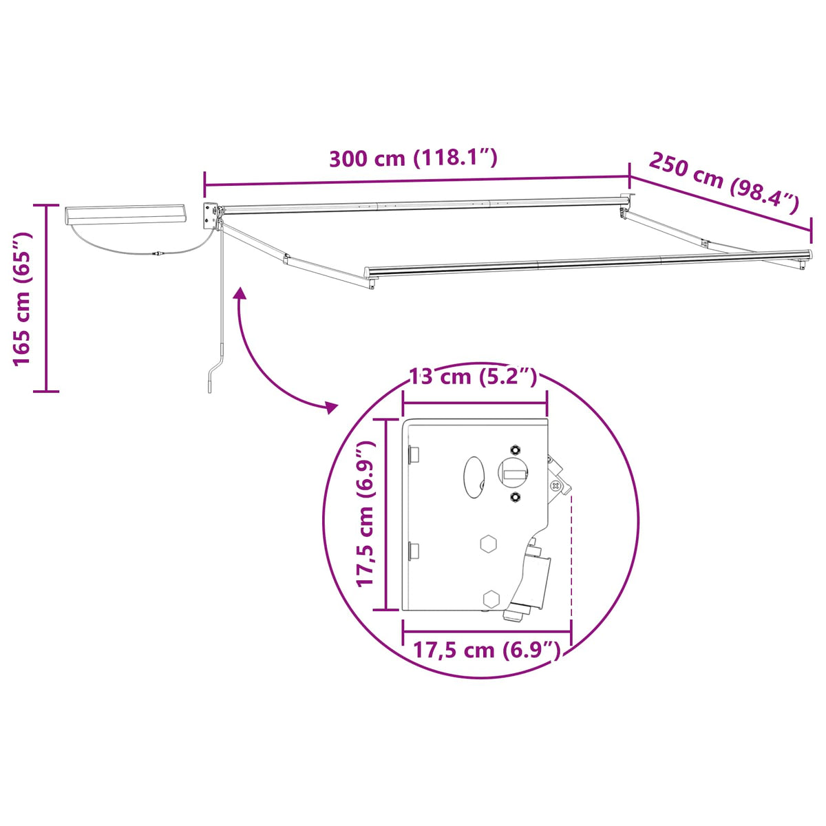 vidaXL Solar Electric Awning Frame 3 x 2.5 m Anthracite