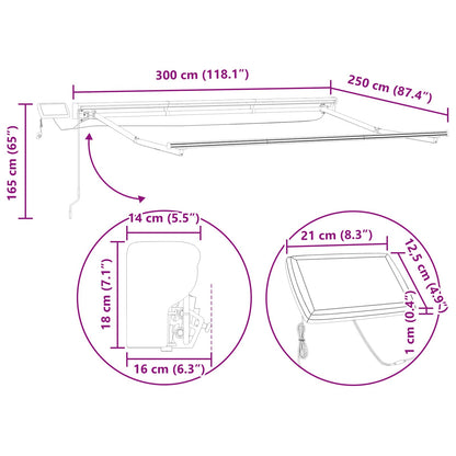 vidaXL Manual Awning Frame with Solar LED 3 x 2.5 m Anthracite