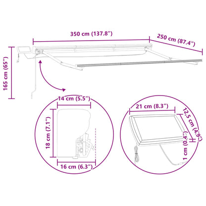 vidaXL Manual Awning Frame with Solar LED 3.5 x 2.5 m Anthracite