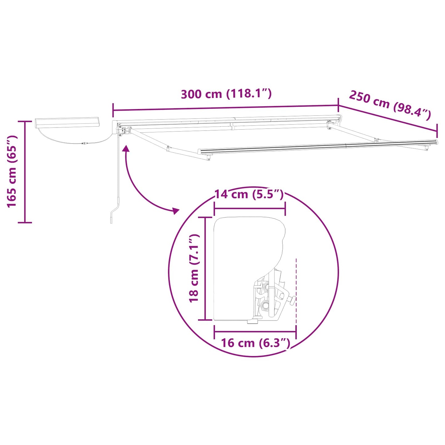 vidaXL Electric Retractable Awning Frame Anthracite 3 x 2.5 m Steel