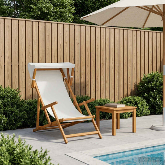 vidaXL Deck Chair 3 Position Solid Eucalyptus Wood Cream