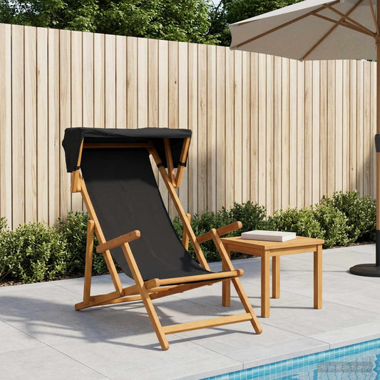 vidaXL Deck Chair 3 Position Solid Eucalyptus Wood Black
