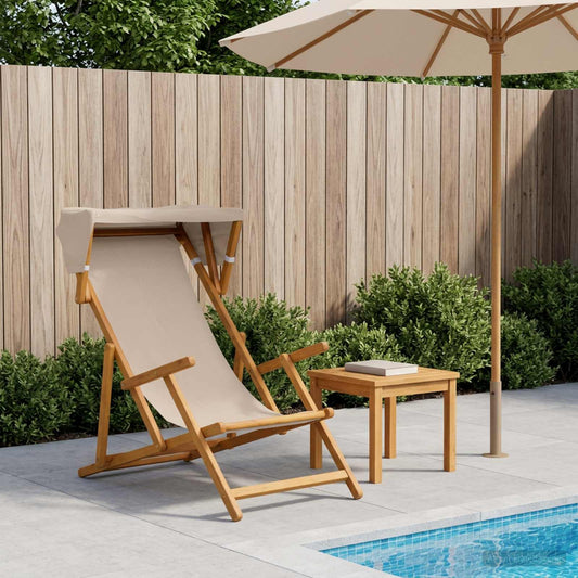 vidaXL Deck Chair 3 Position Solid Eucalyptus Wood Beige