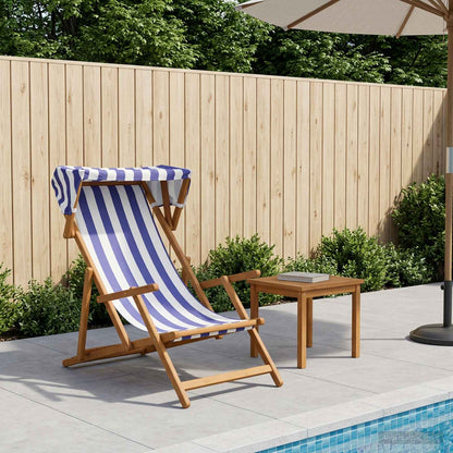 vidaXL Deck Chair 3 Position Solid Eucalyptus Wood Blue and White