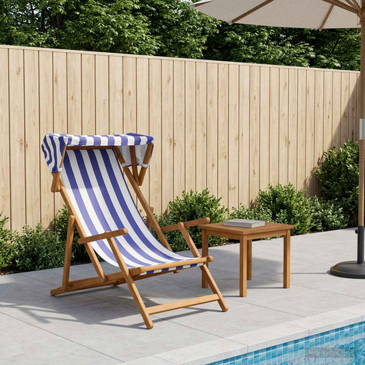 vidaXL Deck Chair 3 Position Solid Eucalyptus Wood Blue and White