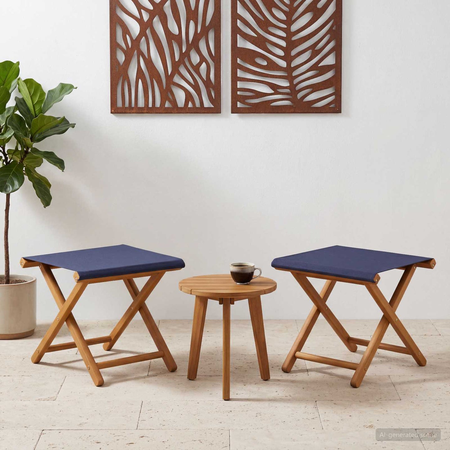 vidaXL Deck Chair 2 pcs Solid Eucalyptus Wood Blue