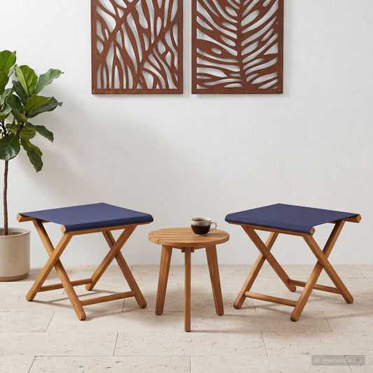 vidaXL Deck Chair 2 pcs Solid Eucalyptus Wood Blue