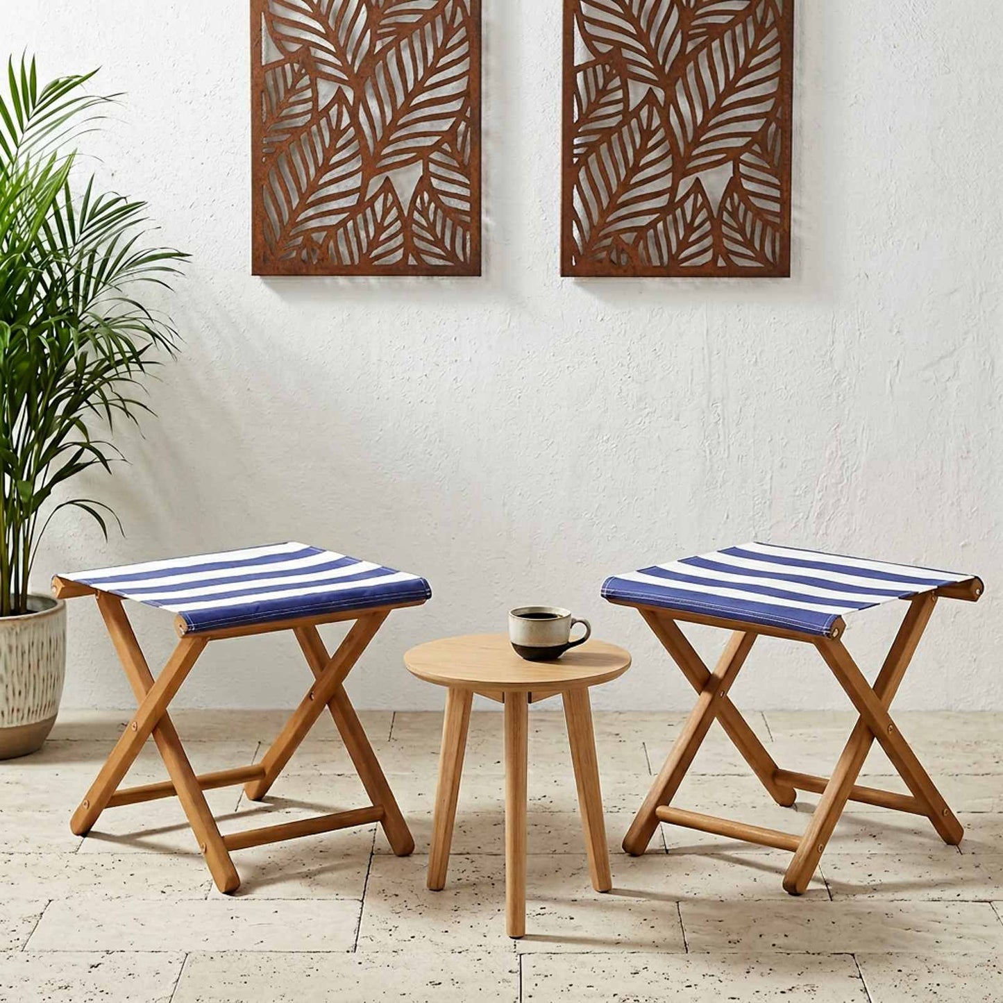 vidaXL Deck Chair 2 pcs Solid Eucalyptus Wood Blue and White