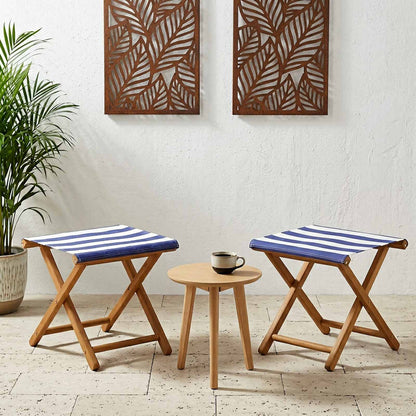 vidaXL Deck Chair 2 pcs Solid Eucalyptus Wood Blue and White