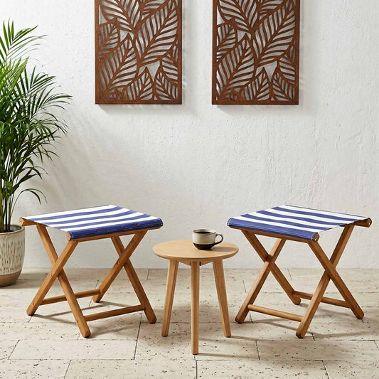 vidaXL Deck Chair 2 pcs Solid Eucalyptus Wood Blue and White