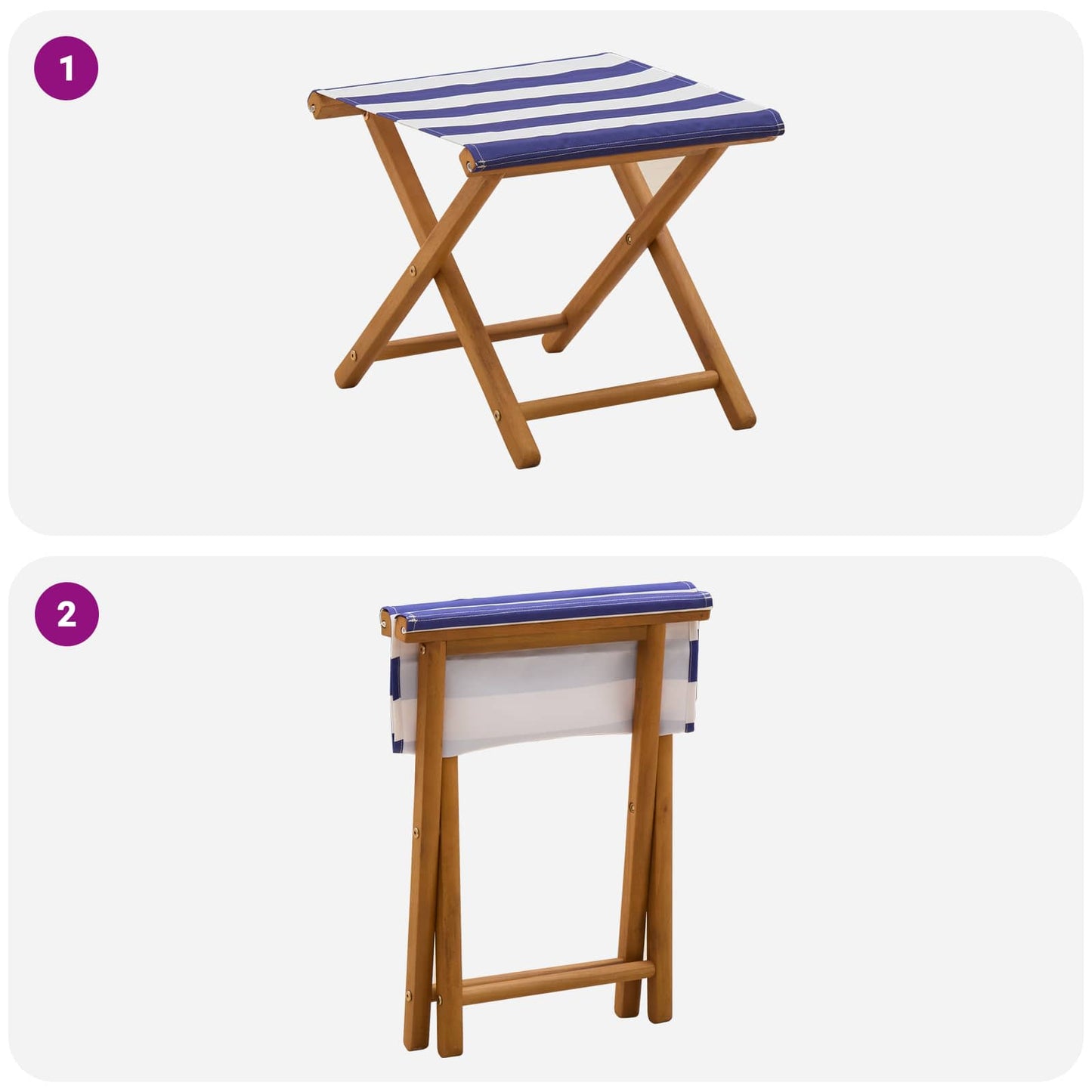 vidaXL Deck Chair 2 pcs Solid Eucalyptus Wood Blue and White