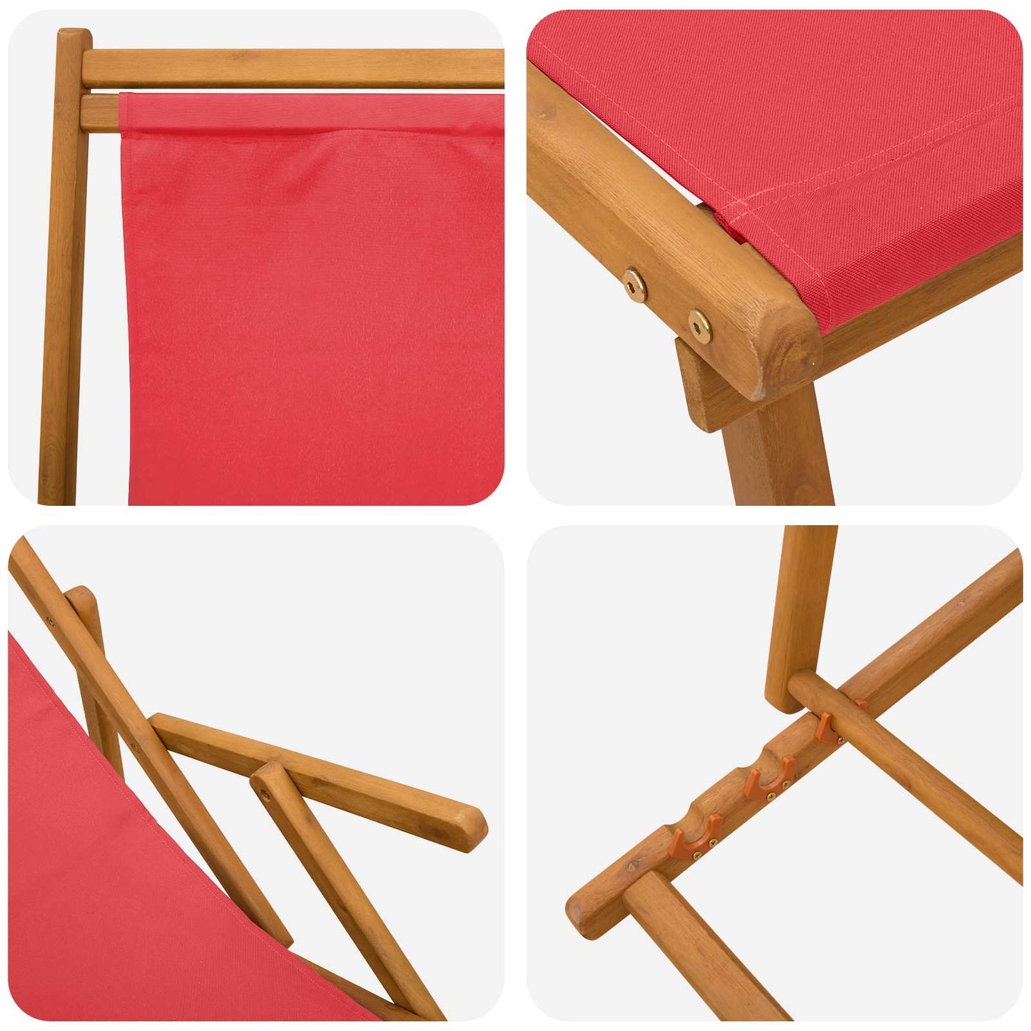 vidaXL Folding Sun Lounger 3 Position Solid Eucalyptus Wood Red