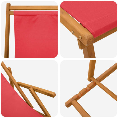vidaXL Folding Sun Lounger 3 Position Solid Eucalyptus Wood Red