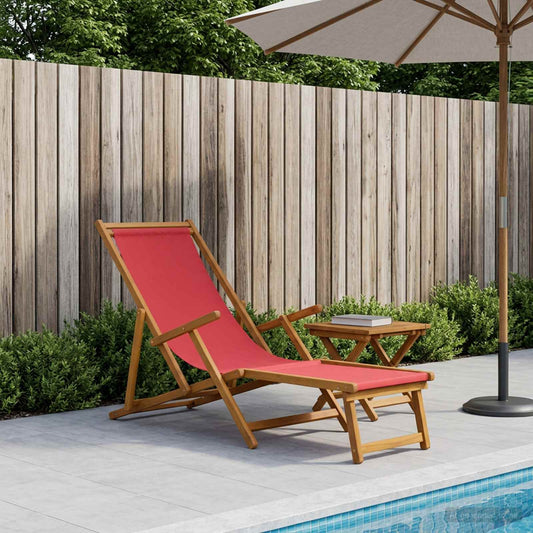 vidaXL Folding Sun Lounger 3 Position Solid Eucalyptus Wood Red