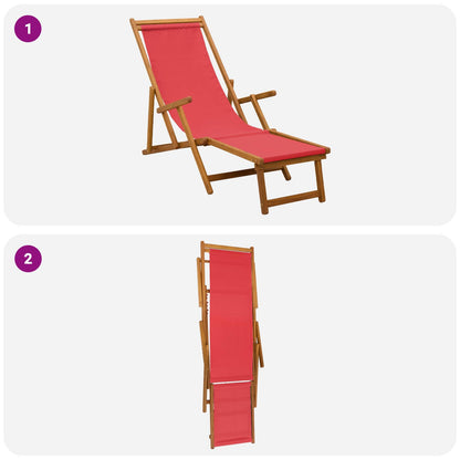 vidaXL Folding Sun Lounger 3 Position Solid Eucalyptus Wood Red