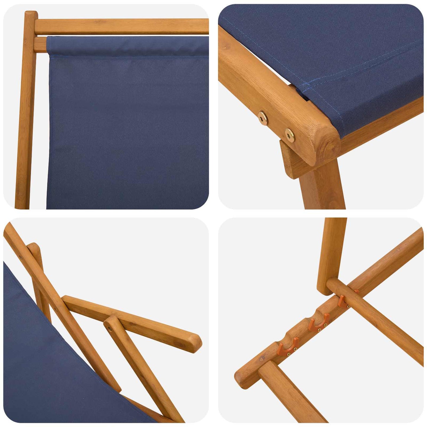 vidaXL Folding Sun Lounger 3 Position Solid Eucalyptus Wood Blue