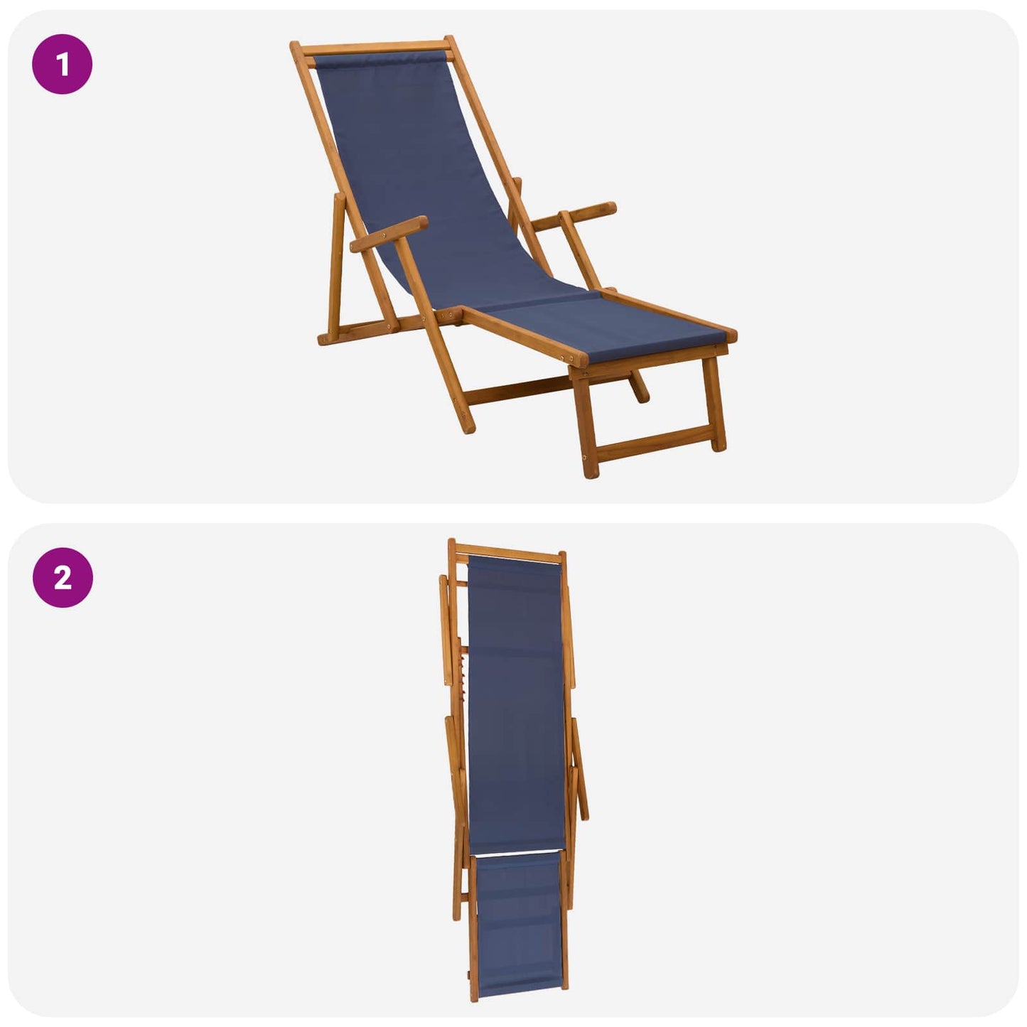 vidaXL Folding Sun Lounger 3 Position Solid Eucalyptus Wood Blue