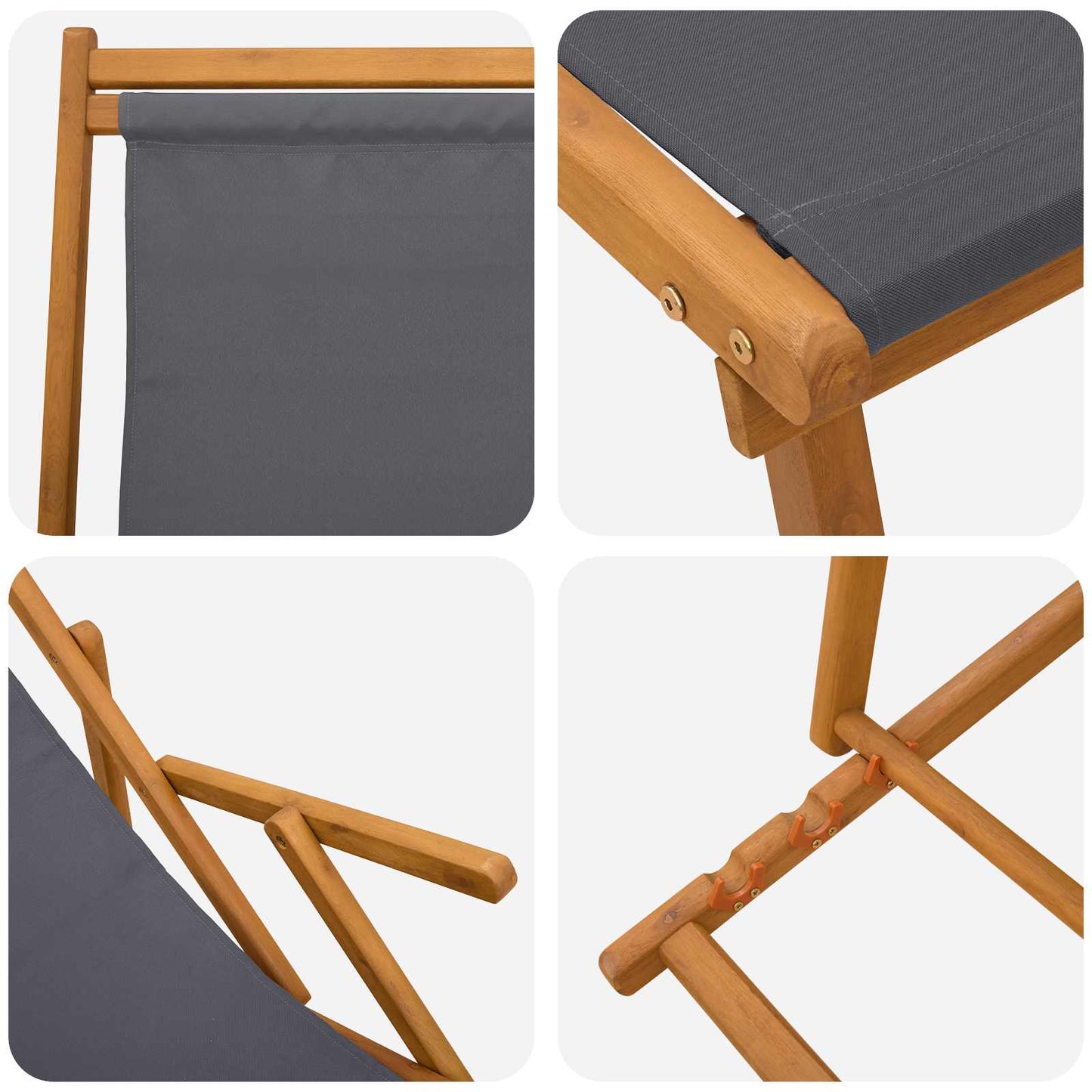 vidaXL Folding Sun Lounger 3 Position Solid Eucalyptus Wood Grey