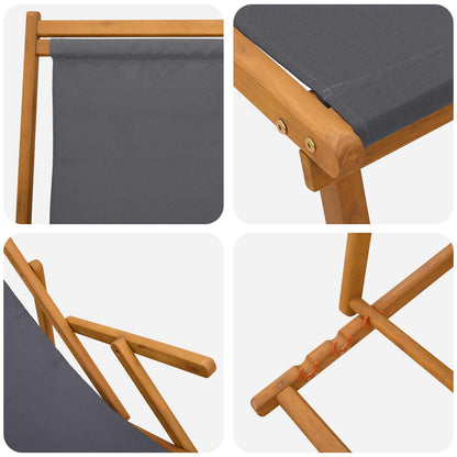 vidaXL Folding Sun Lounger 3 Position Solid Eucalyptus Wood Grey
