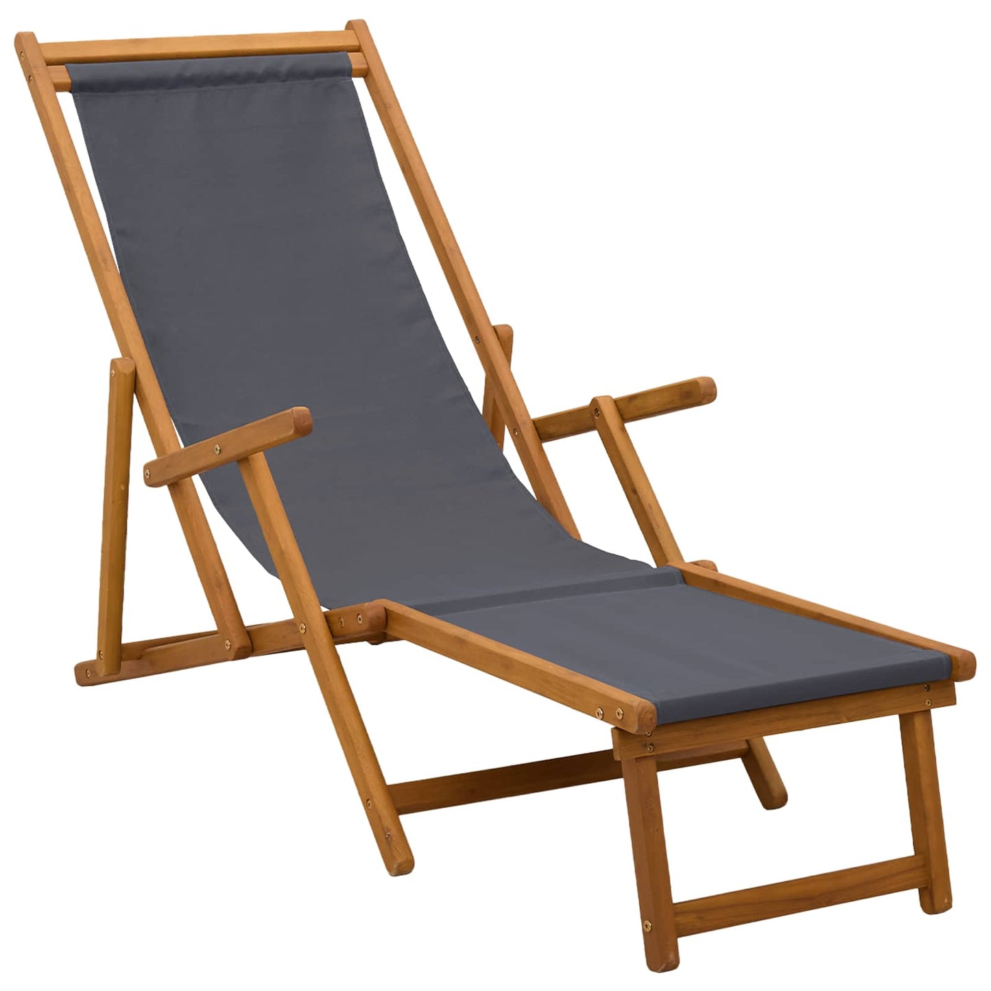 vidaXL Folding Sun Lounger 3 Position Solid Eucalyptus Wood Grey
