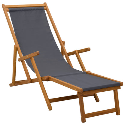 vidaXL Folding Sun Lounger 3 Position Solid Eucalyptus Wood Grey