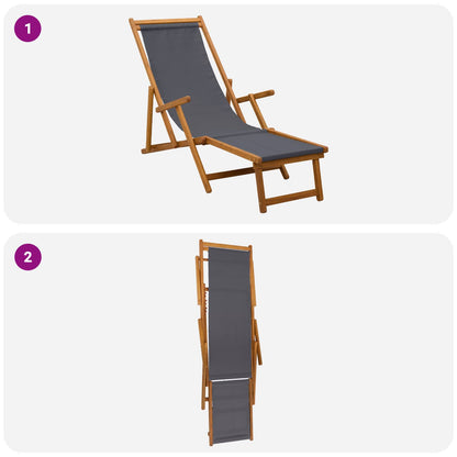 vidaXL Folding Sun Lounger 3 Position Solid Eucalyptus Wood Grey