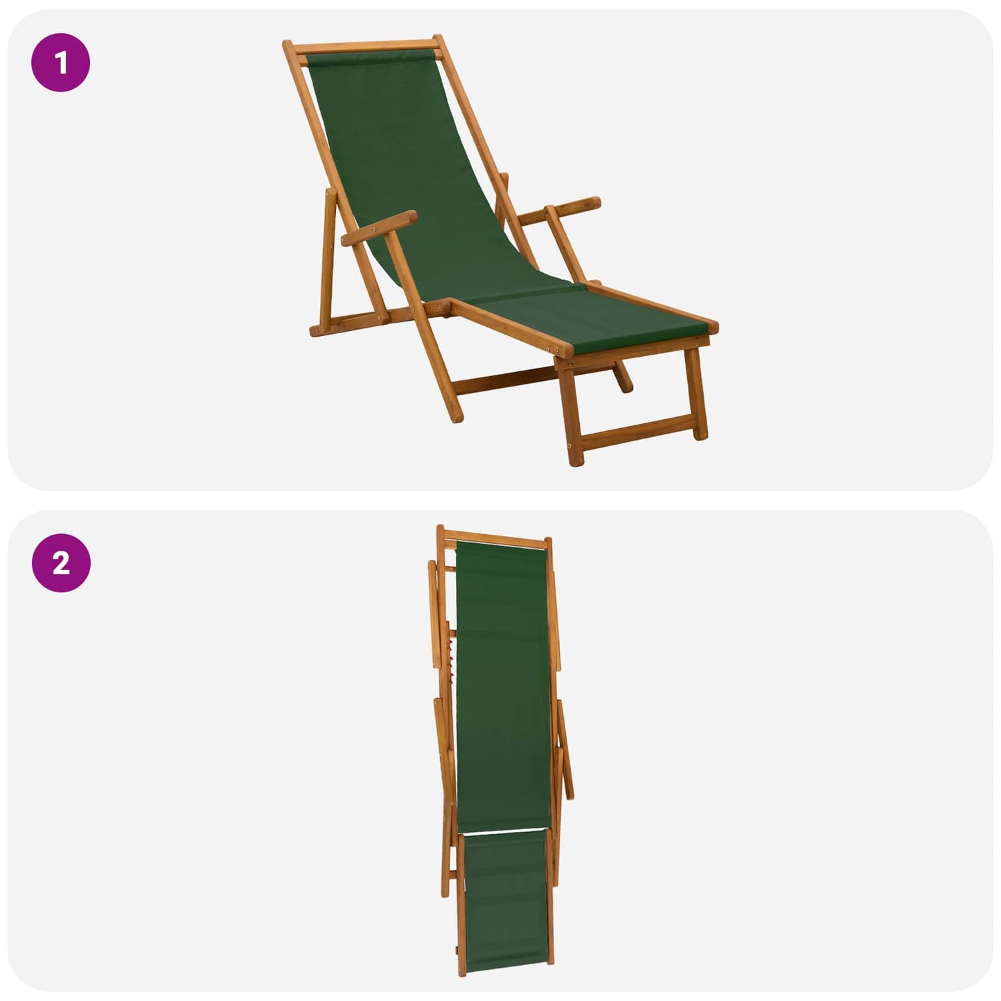 vidaXL Folding Sun Lounger 3 Position Solid Eucalyptus Wood Green