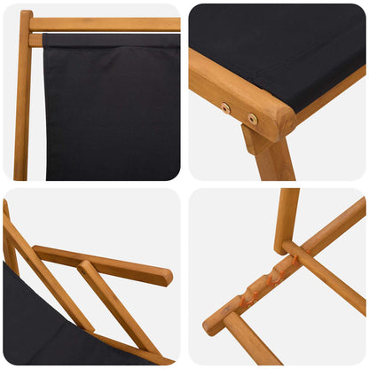 vidaXL Folding Sun Lounger 3 Position Solid Eucalyptus Wood Black