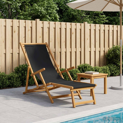 vidaXL Folding Sun Lounger 3 Position Solid Eucalyptus Wood Black