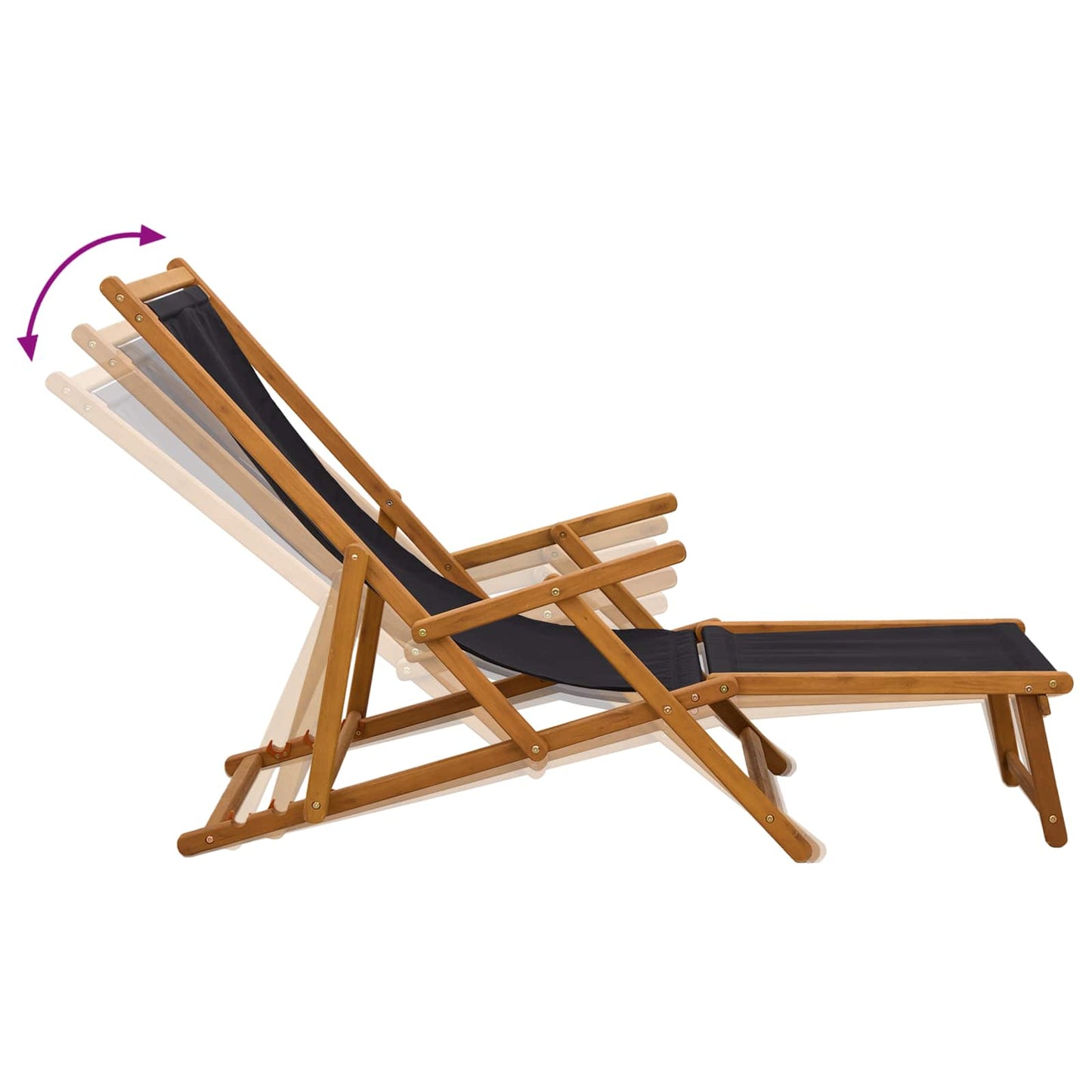 vidaXL Folding Sun Lounger 3 Position Solid Eucalyptus Wood Black