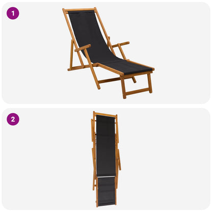 vidaXL Folding Sun Lounger 3 Position Solid Eucalyptus Wood Black