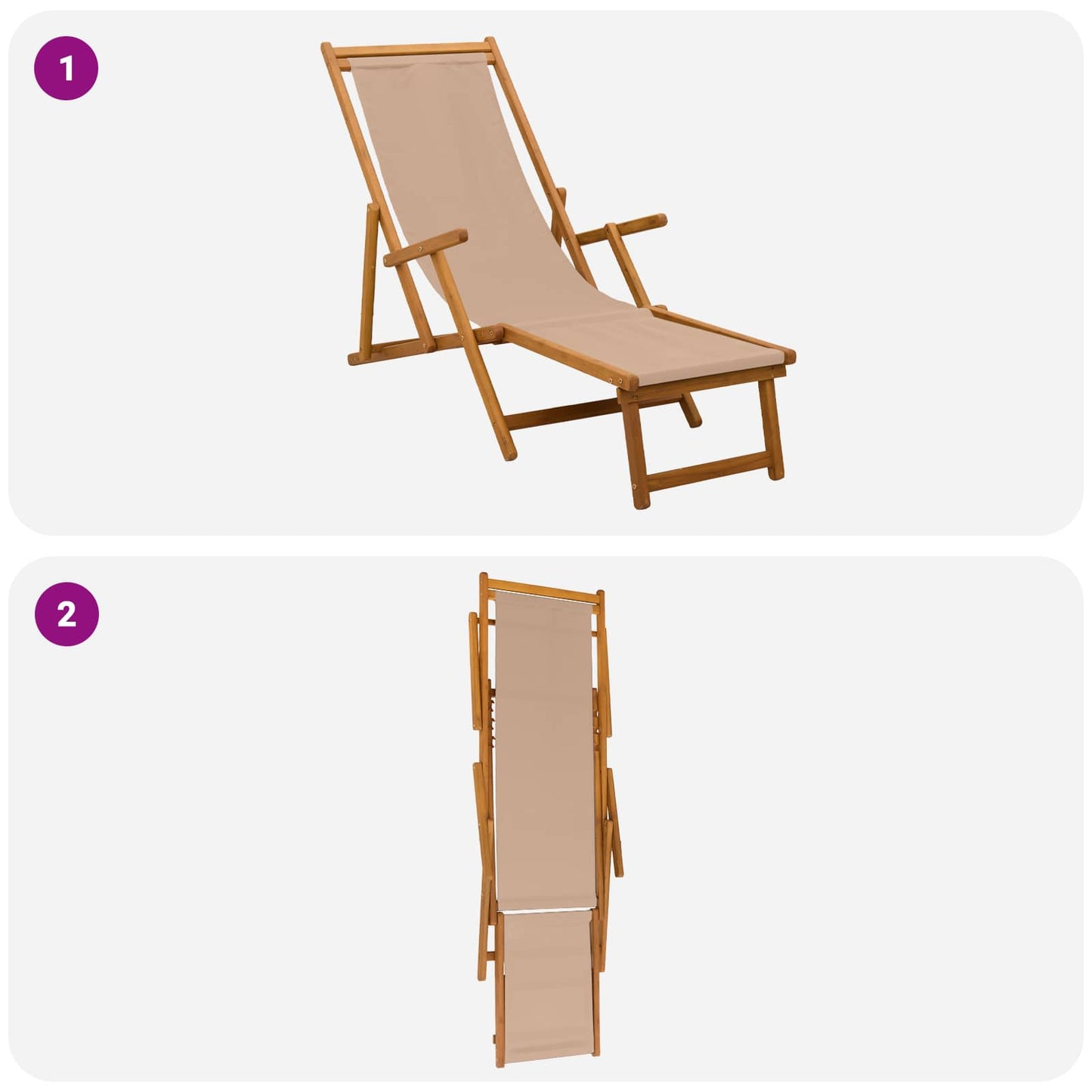 vidaXL Folding Sun Lounger 3 Position Solid Eucalyptus Wood Taupe