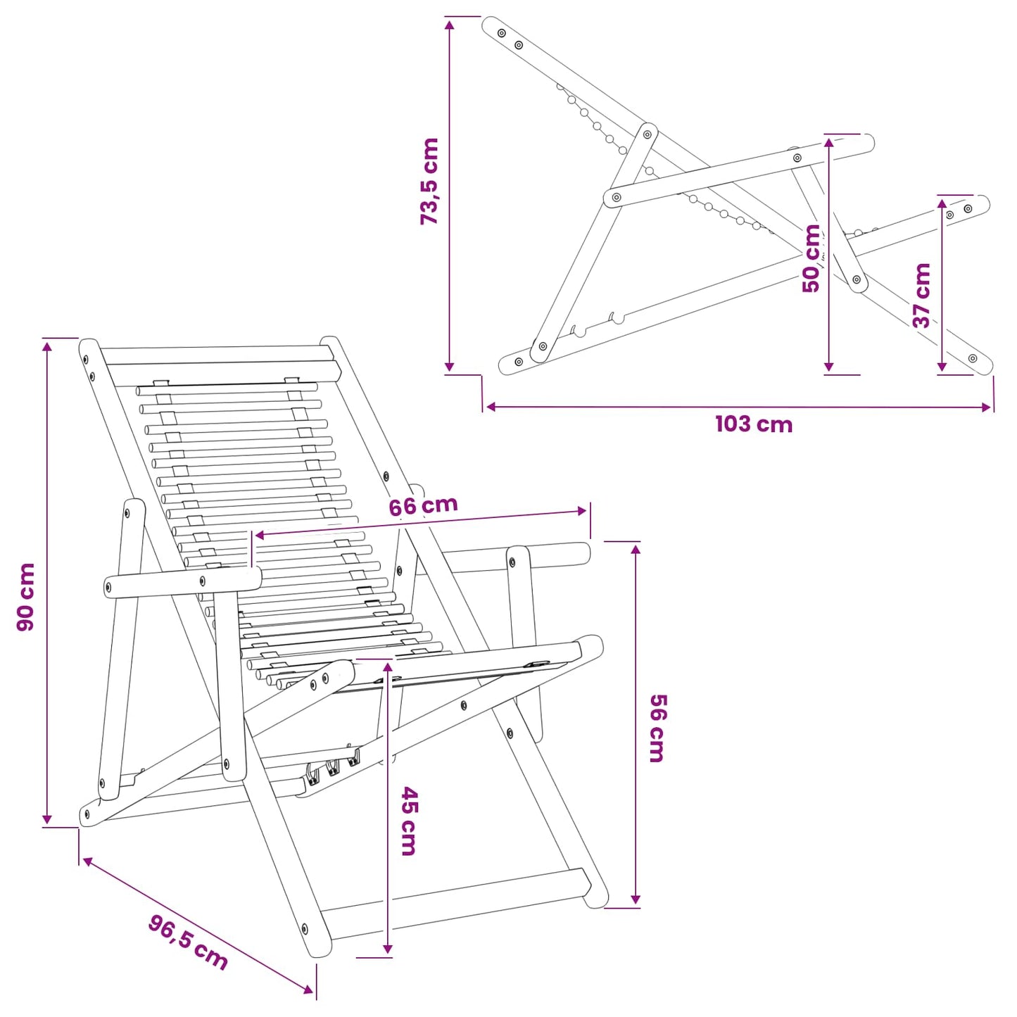 vidaXL Deck Chair 3 Position Solid Eucalyptus Wood Natural