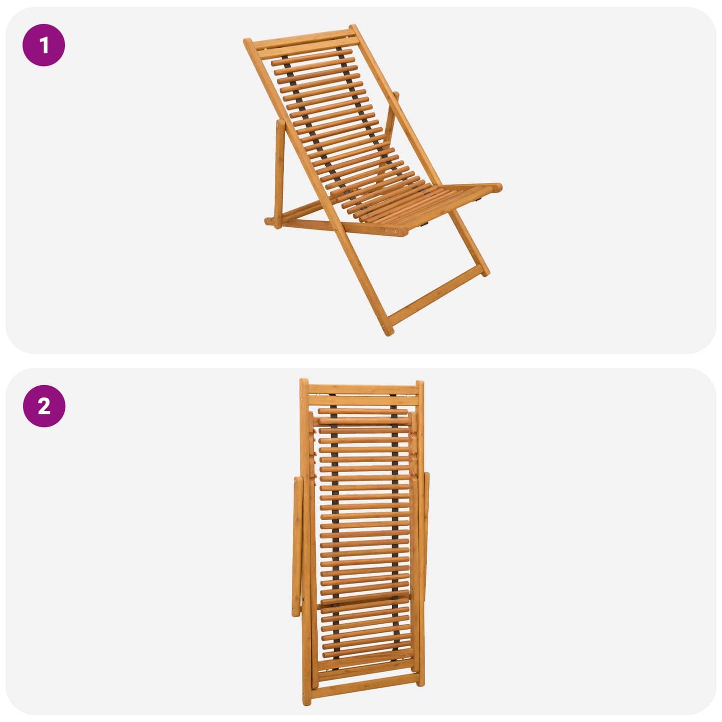 vidaXL Deck Chair 3 Position Solid Eucalyptus Wood Natural
