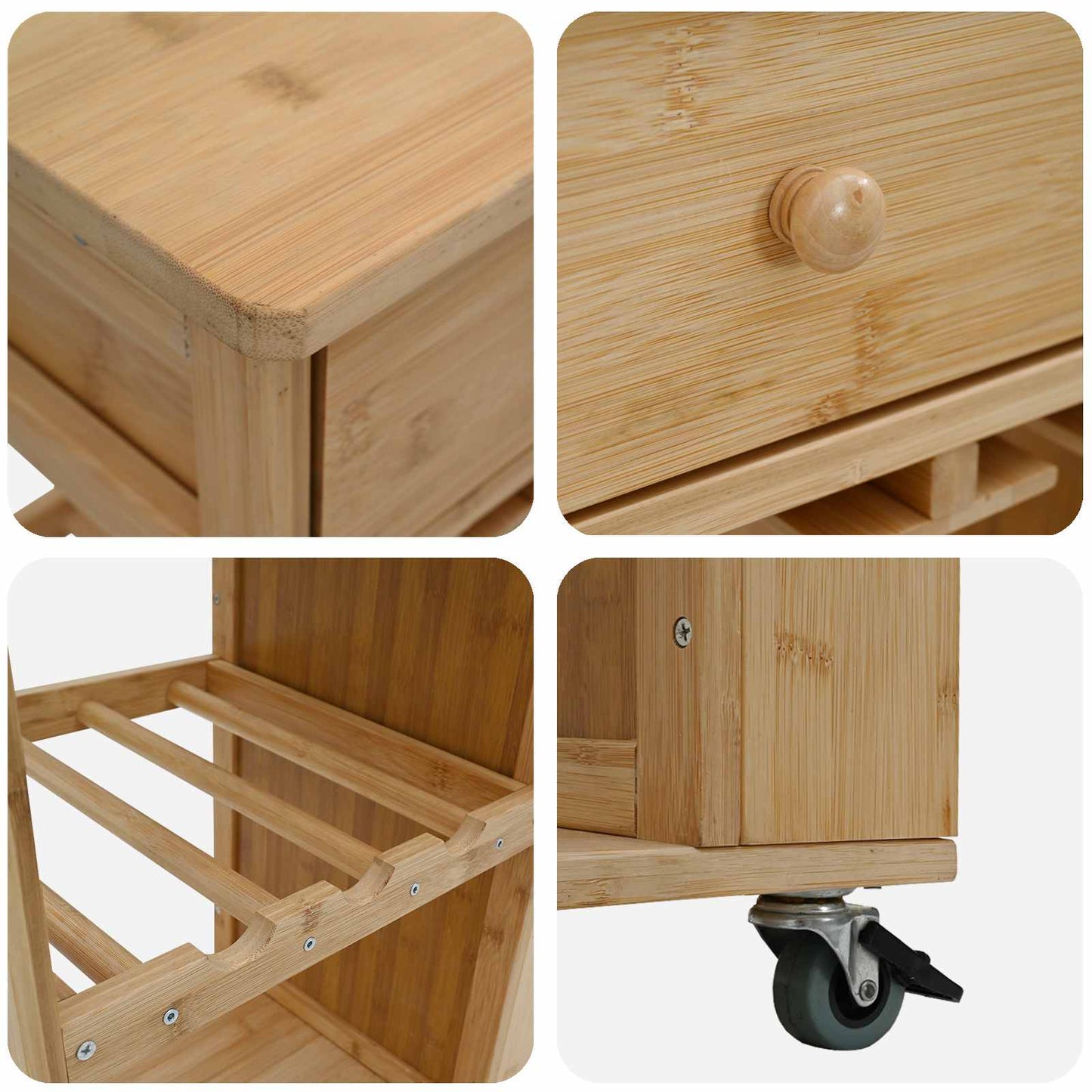 vidaXL Kitchen Trolley with Wheels Natural 47.5 x 36 x 83 cm Bamboo