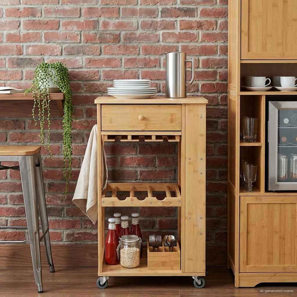 vidaXL Kitchen Trolley with Wheels Natural 47.5 x 36 x 83 cm Bamboo