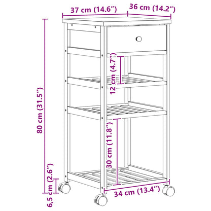 vidaXL Kitchen Trolley with Wheels Natural 37 x 36 x 80 cm Bamboo